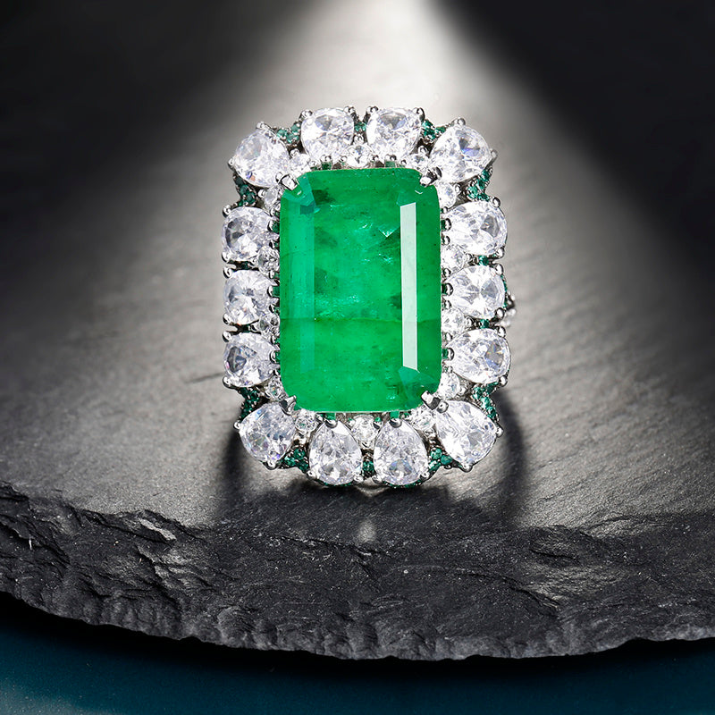 LuxeJewels™ FrostÉmeraude Regal Emerald Statement Ring