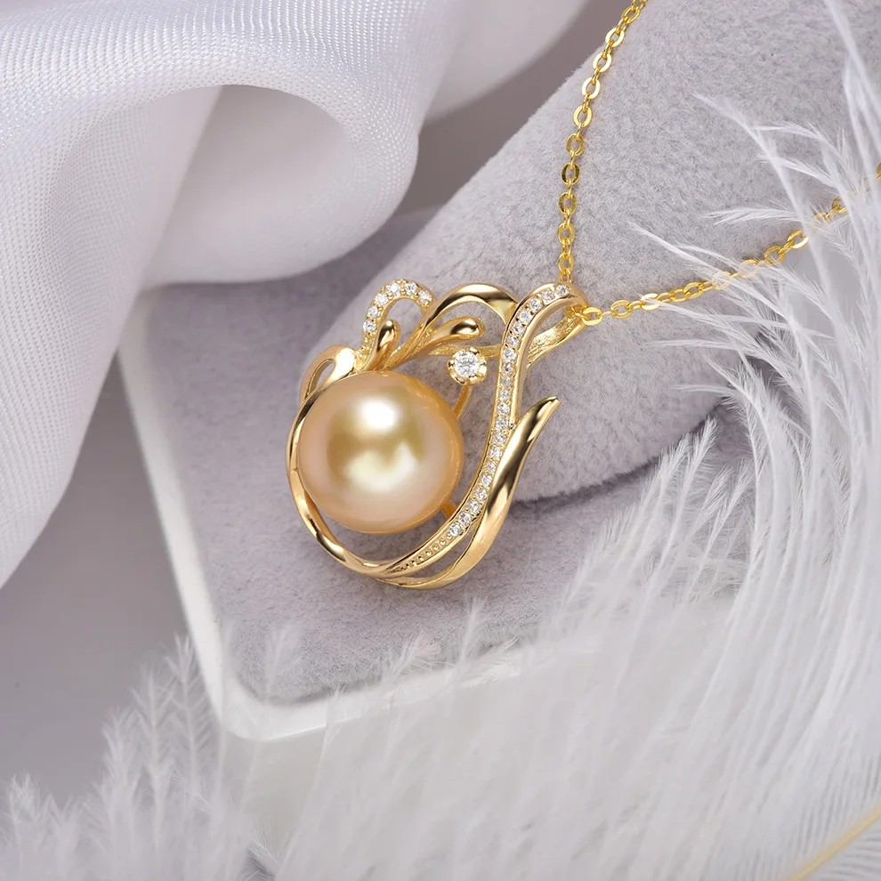 11-12mm Saltwater Pearl Pendant | 925 Silver with Gold Accent | Ocean Luxury
