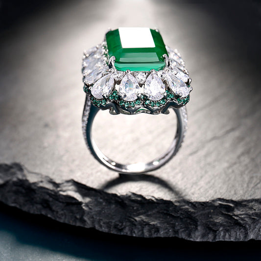 LuxeJewels™ FrostÉmeraude Regal Emerald Statement Ring