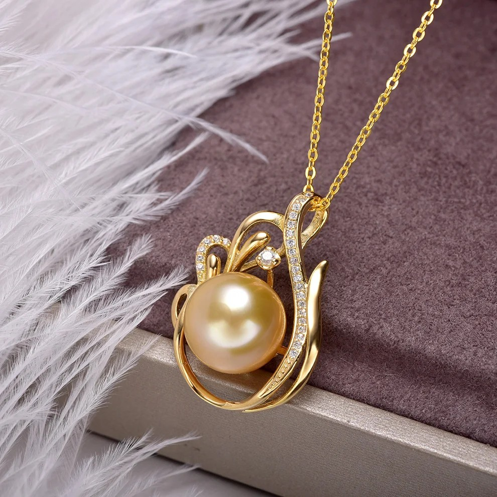 11-12mm Saltwater Pearl Pendant | 925 Silver with Gold Accent | Ocean Luxury