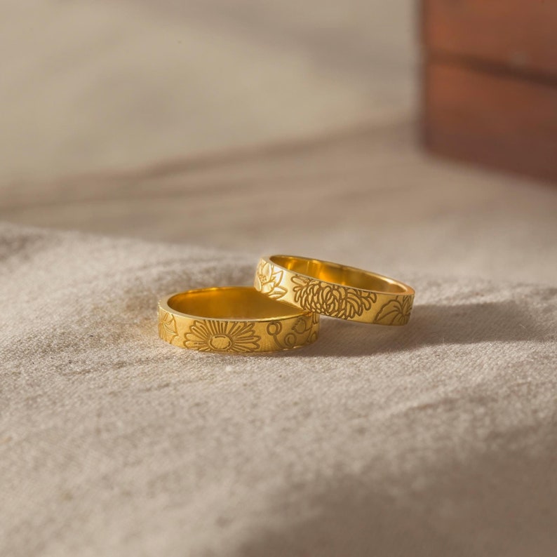 Personalized Birth Flower Ring | Family Floral Ring | Sterling Silver Mom Gift