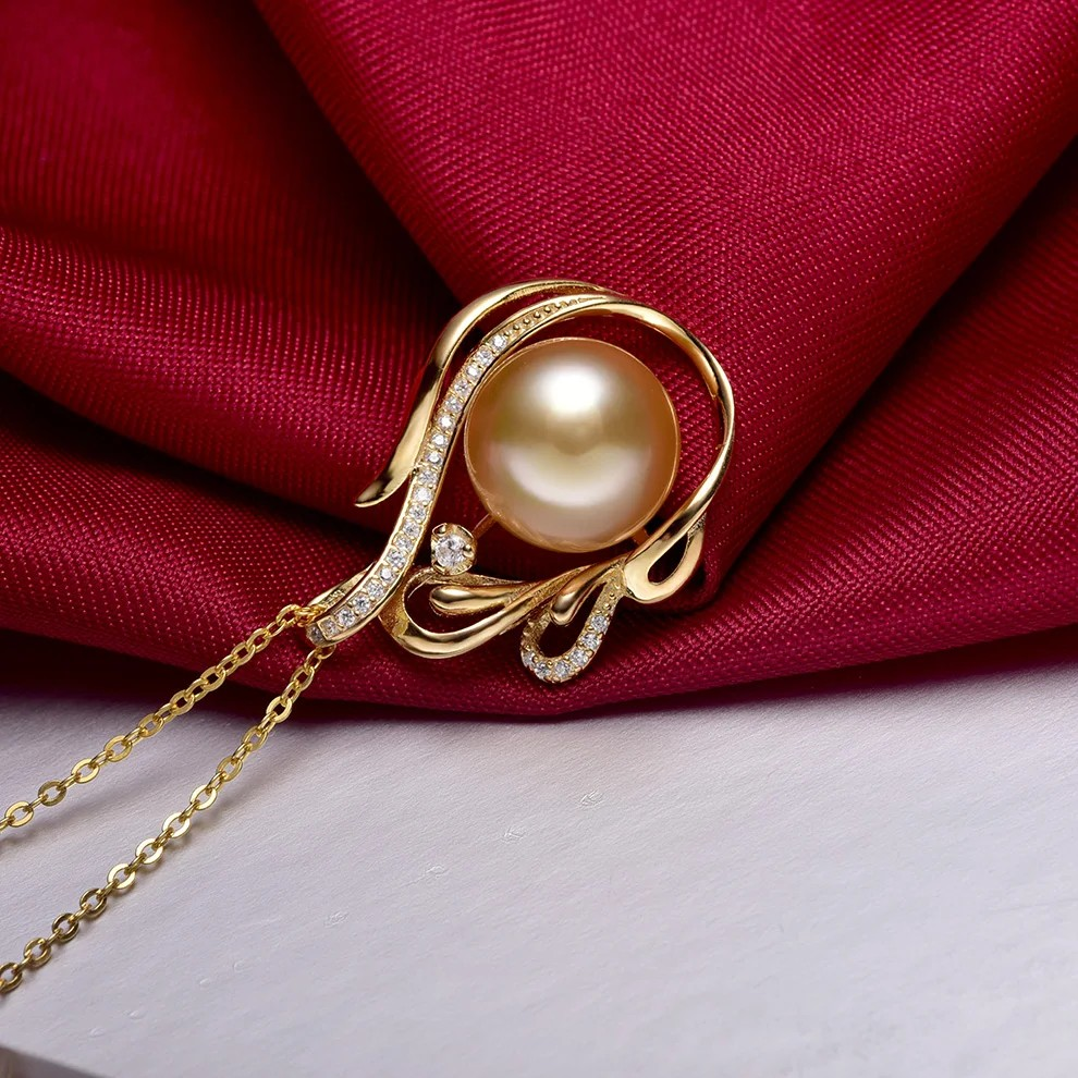 11-12mm Saltwater Pearl Pendant | 925 Silver with Gold Accent | Ocean Luxury