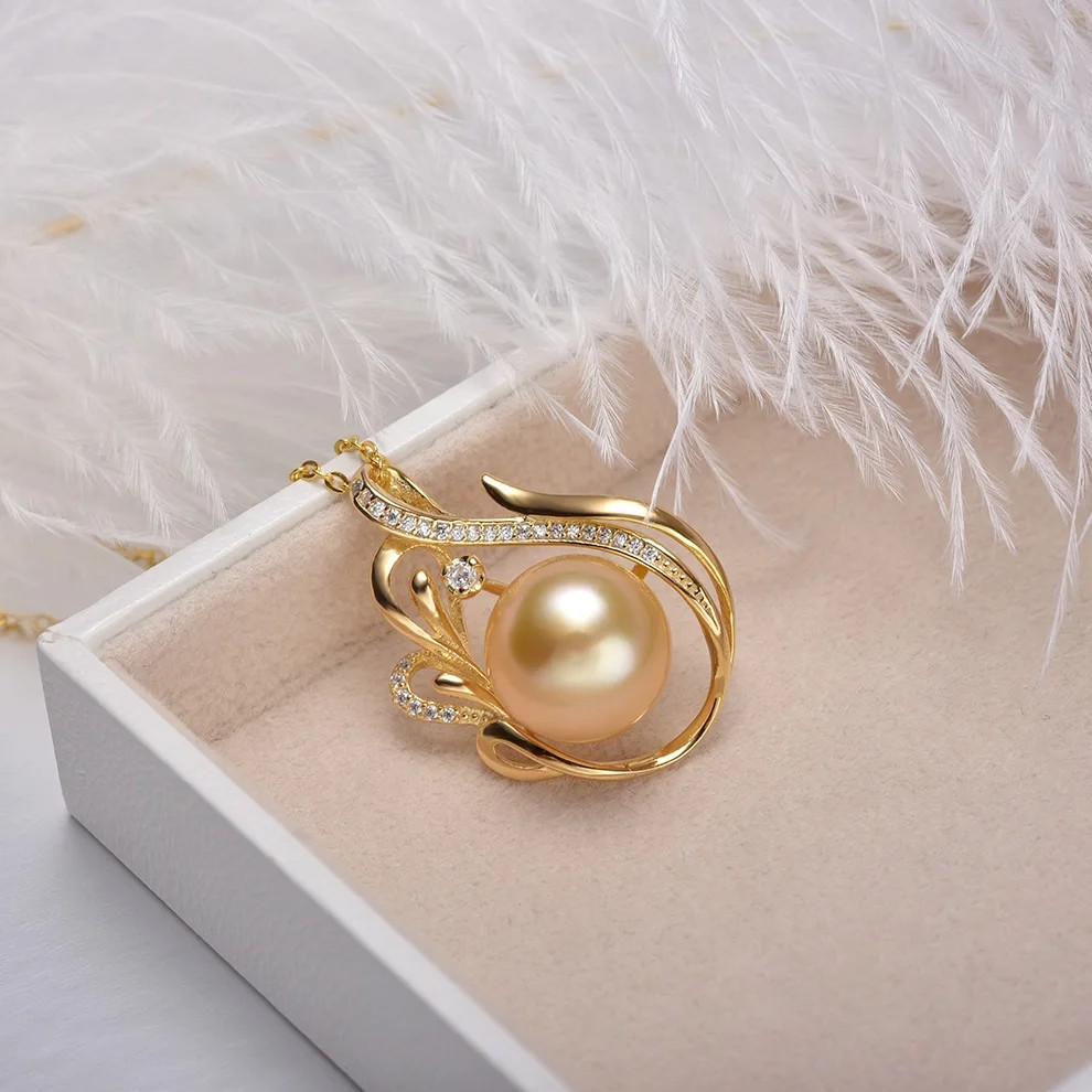 11-12mm Saltwater Pearl Pendant | 925 Silver with Gold Accent | Ocean Luxury