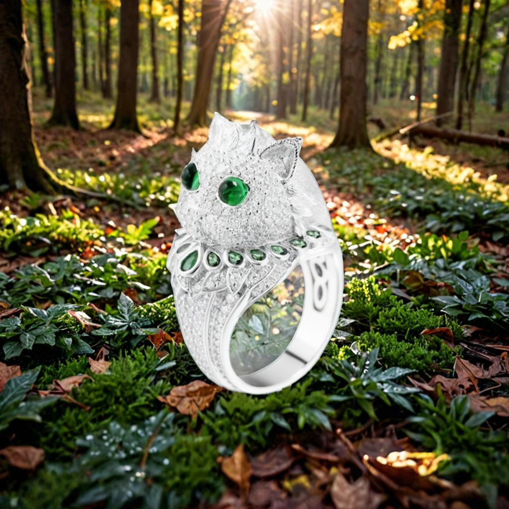 LuxeJewels™ EmeraldWhisker Sterling Designer Ring | Artisan Luxury