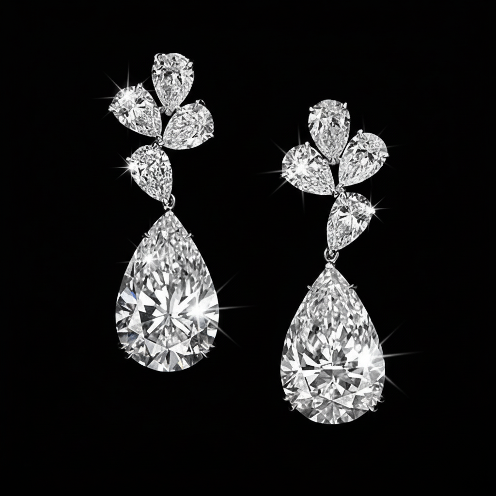 9.6ct Lab Diamond Pear Drop Cluster Earrings | IGI Certified DEF VS+