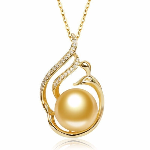 11-12mm Saltwater Pearl Pendant | 925 Silver with Gold Accent | Ocean Luxury
