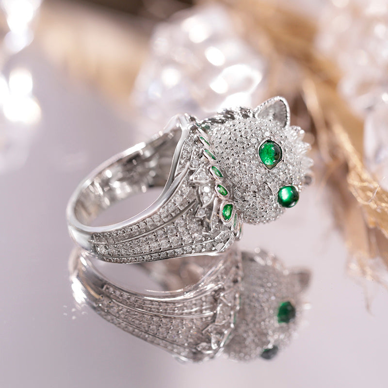 LuxeJewels™ EmeraldWhisker Sterling Designer Ring | Artisan Luxury