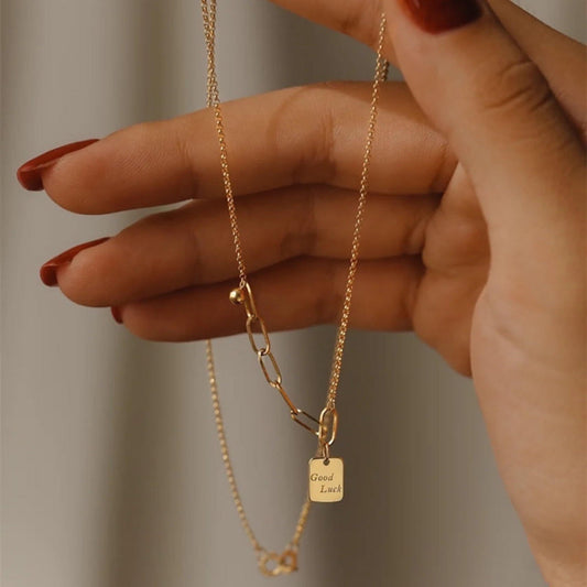 18K Gold Square Link Necklace & Bracelet Set | Geometric Luxury