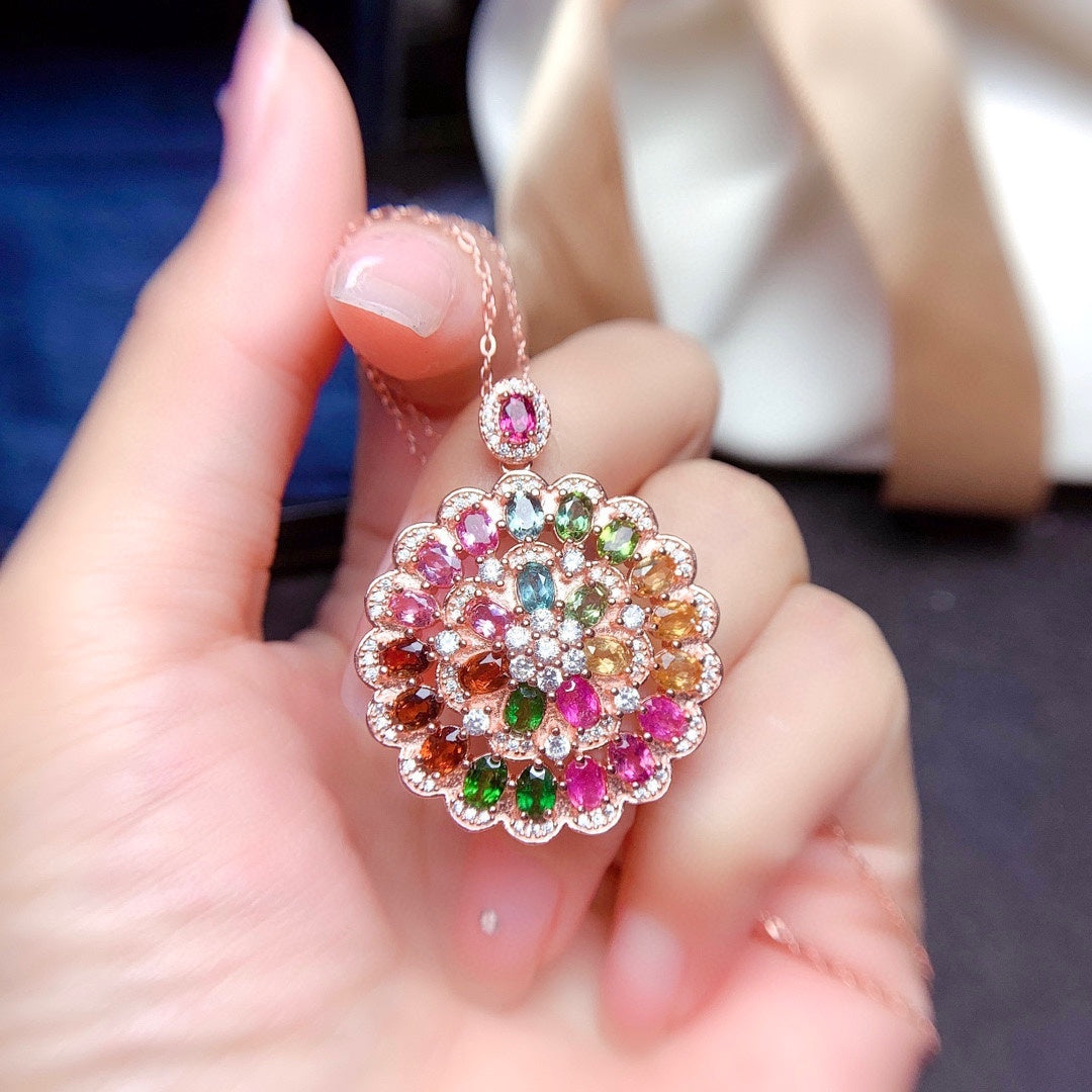 LuxeJewels™ CandyBloom Tourmaline Pendant Necklace | Vibrant Luxury