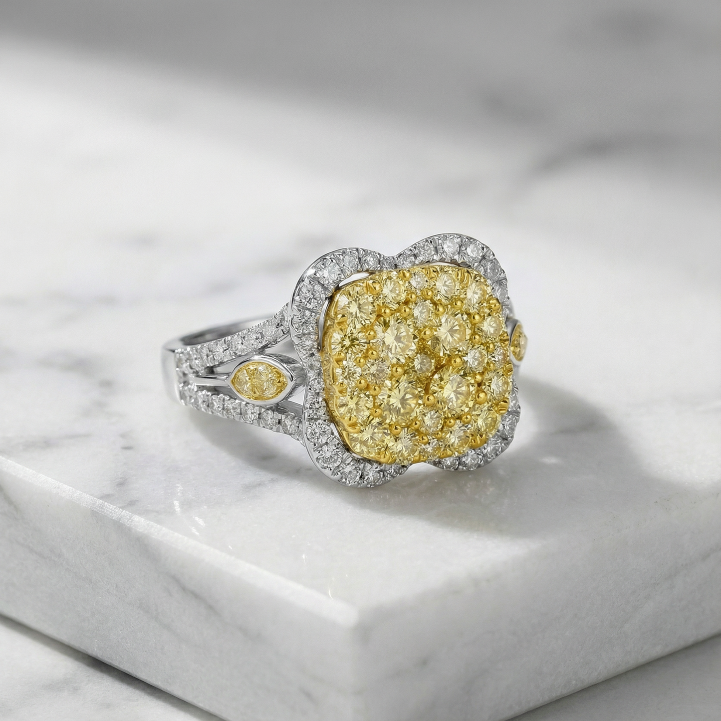 1.75ct Canary Yellow Lab Diamond Cluster Ring | 10K White Gold | Draco