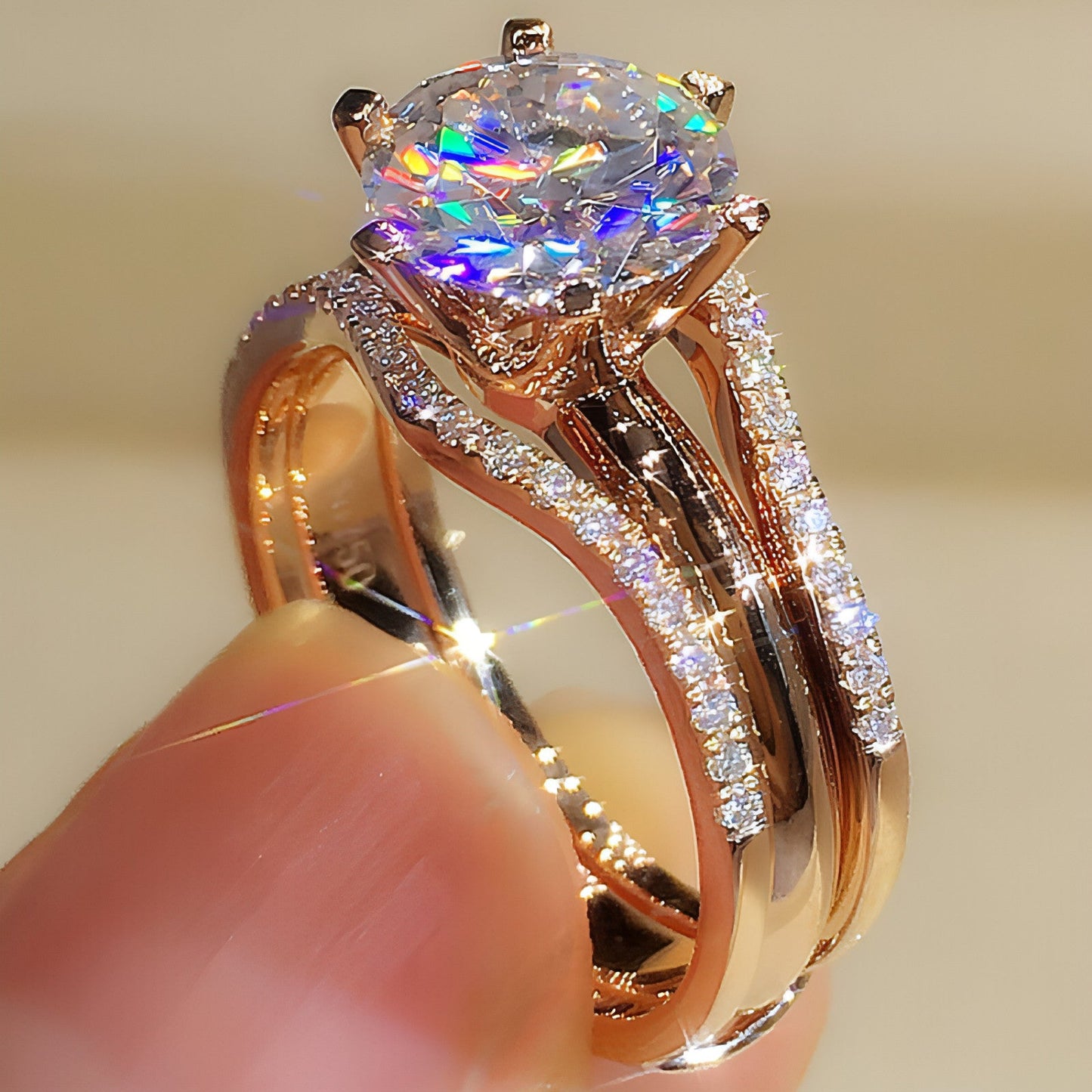 Versatile Elegance 18K Gold Moissanite Ring Duo | Stackable Luxury Set