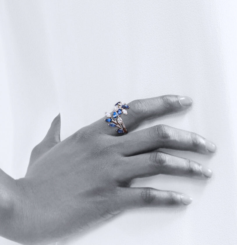 High Carbon Diamond Flower Cluster Vine Ring | Nature-Inspired Luxury