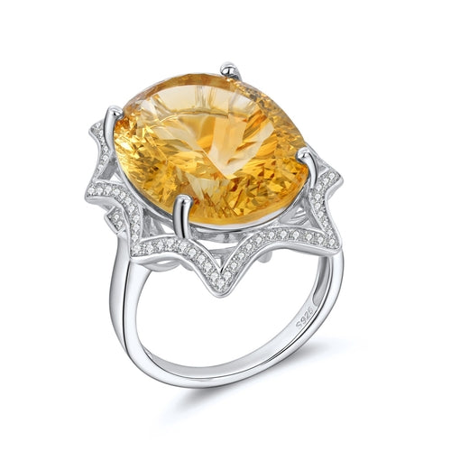 Women's Large Natural Citrine Statement Ring | Warm Golden Gemstone