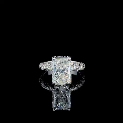 Women's 5ct Radiant Cut Lab Diamond Engagement Ring | Pavé Band | 10K Gold