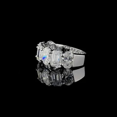 4.9ct Lab Diamond Ring | Oval & Emerald Half Eternity | IGI Certified | 10K Gold