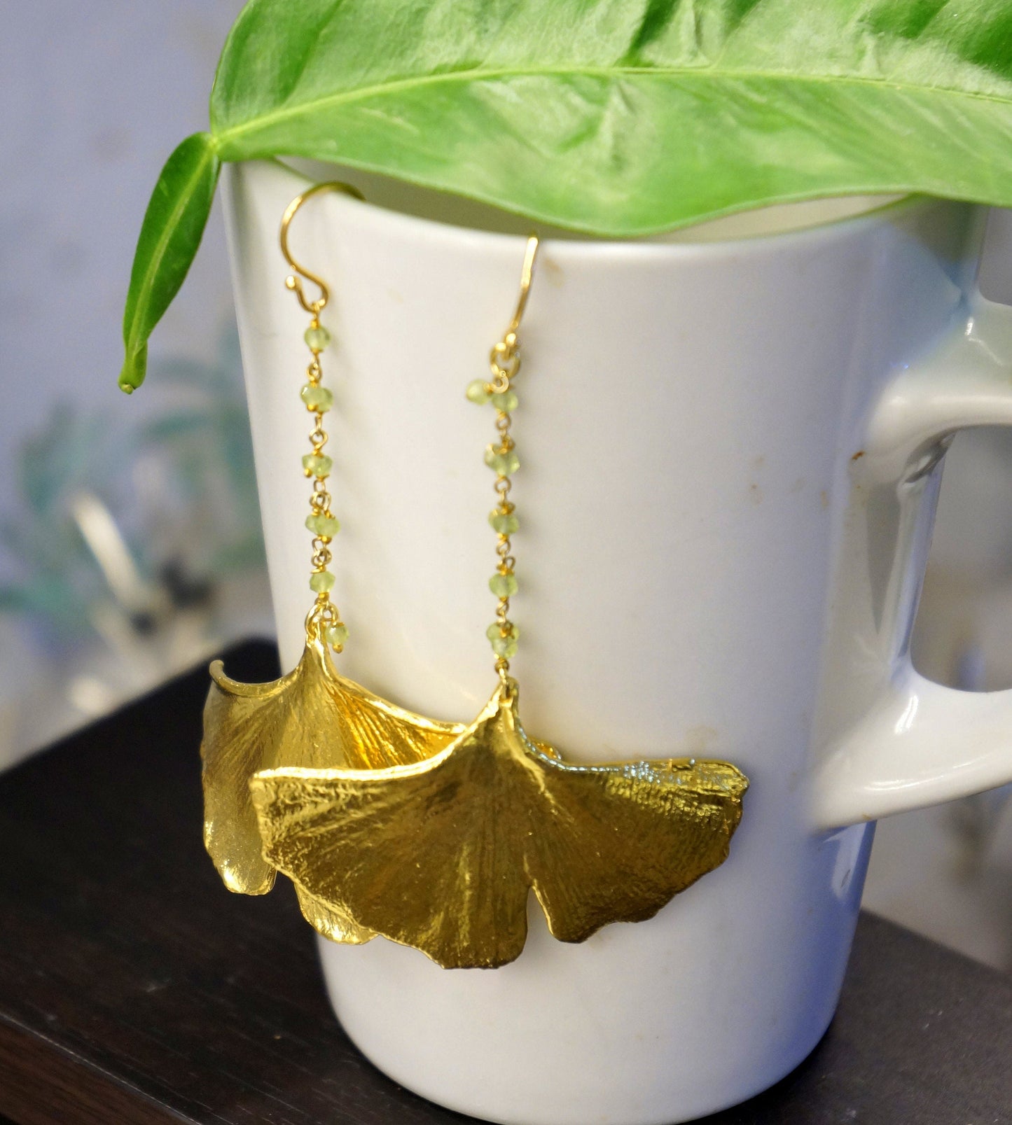 Ginkgo Leaf Earrings | Long Gold Dipped Sterling Silver | Nature Luxury