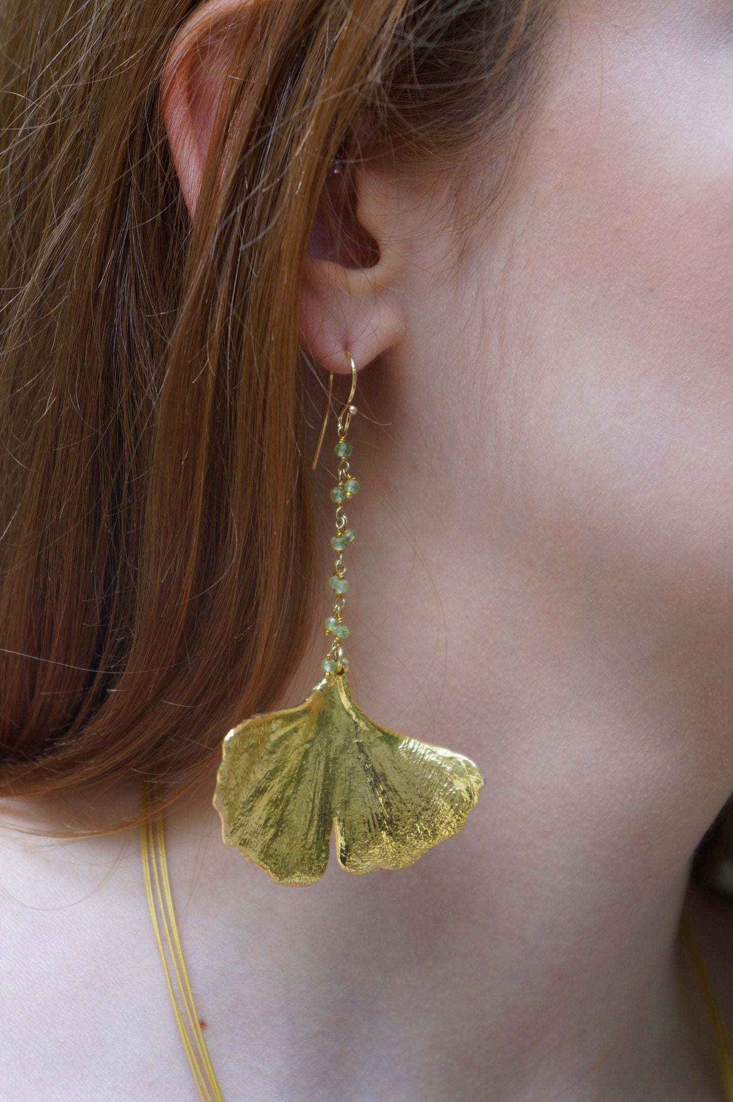 Ginkgo Leaf Long Drop Earrings | Gold Dipped Sterling Silver | Ancient Luxury