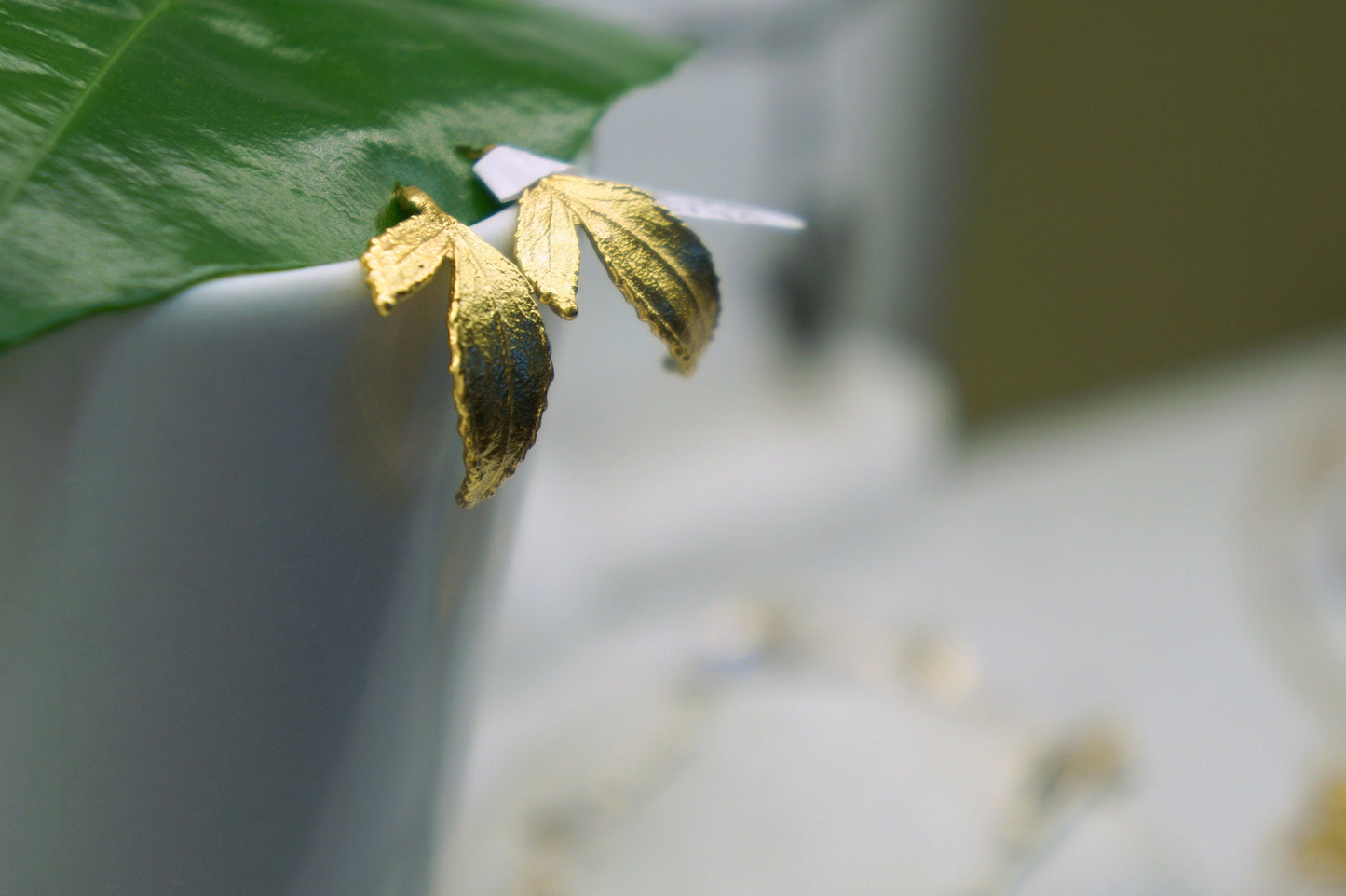 Real Rose Leaf Hoop Earrings | Gold Plated Sterling Silver | Nature Jewelry