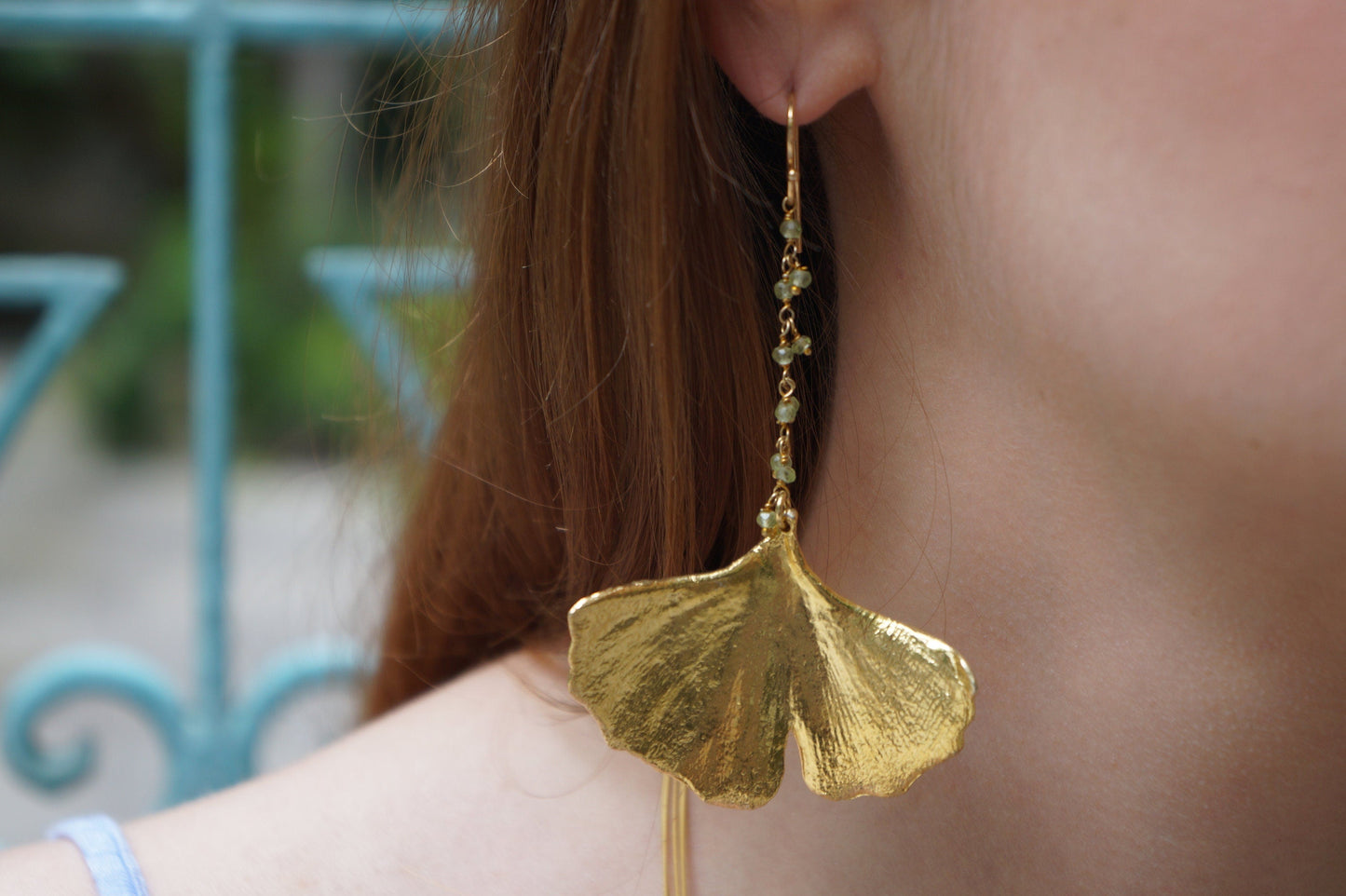 Ginkgo Leaf Earrings | Long Gold Dipped Sterling Silver | Nature Luxury