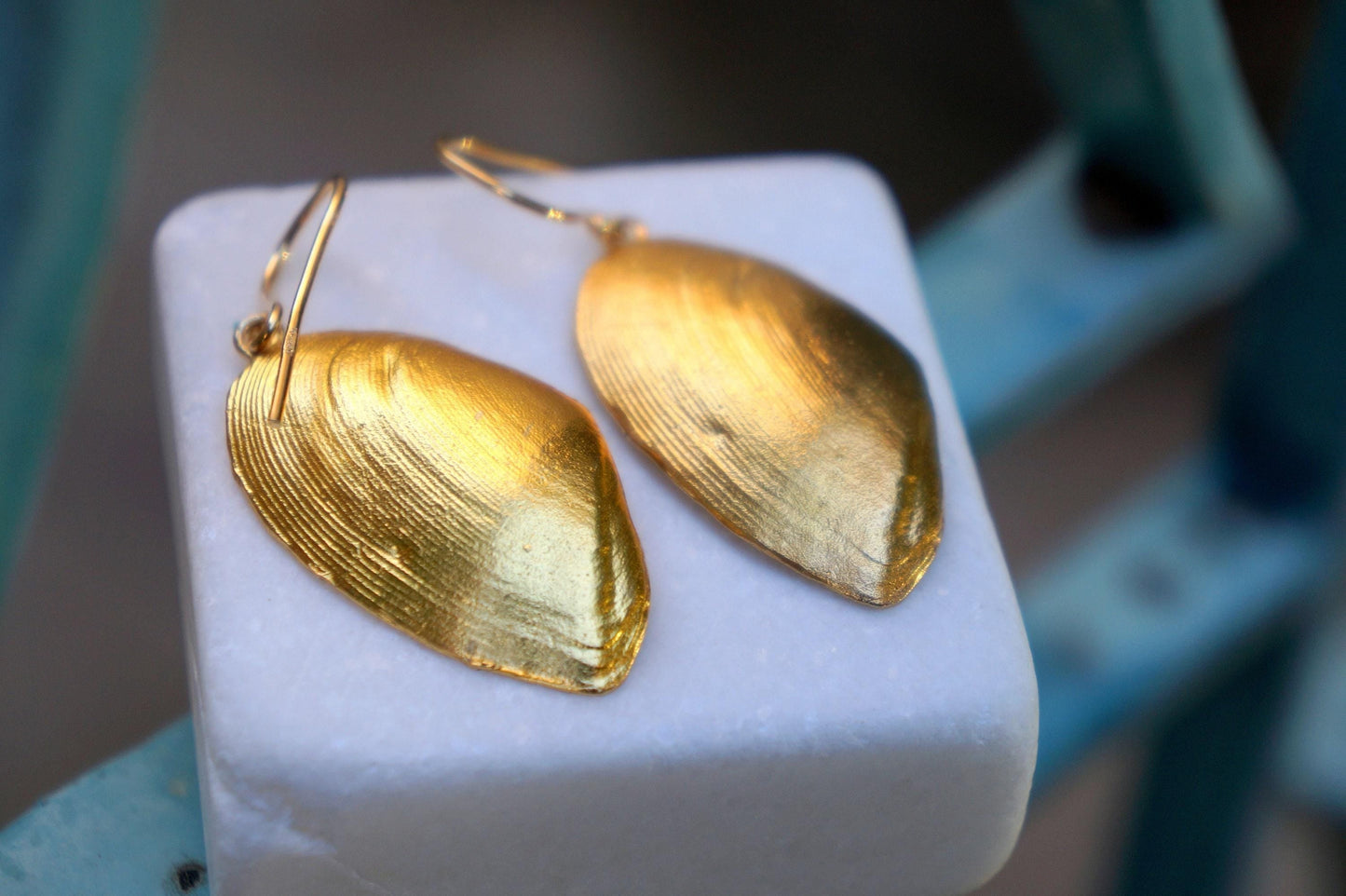 Clam Shell Earrings | Gold Plated Silver | Handmade Nature Jewelry
