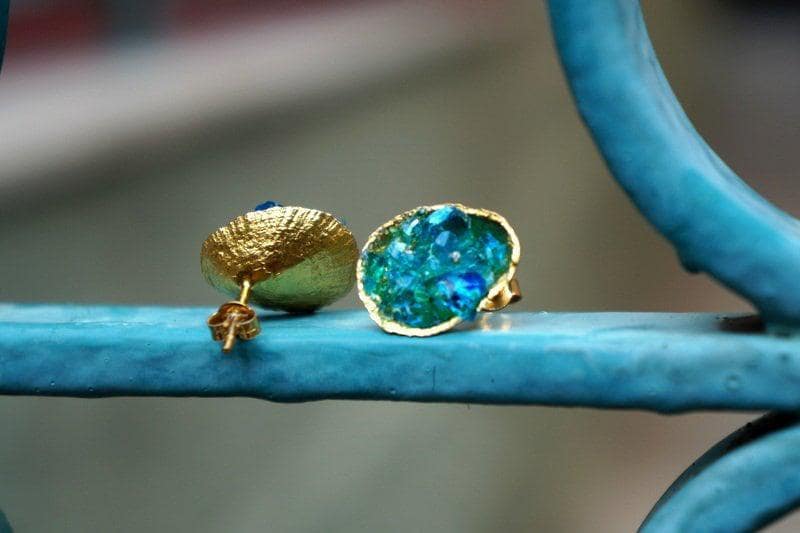 Turquoise Murano Glass & Silver Shell Stud Earrings | Handmade