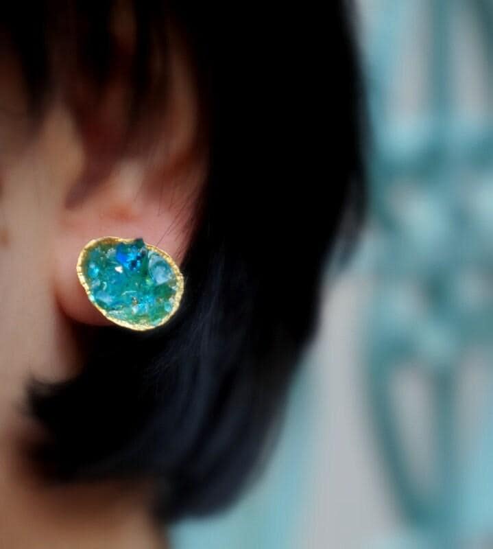 Turquoise Murano Glass & Silver Shell Stud Earrings | Handmade