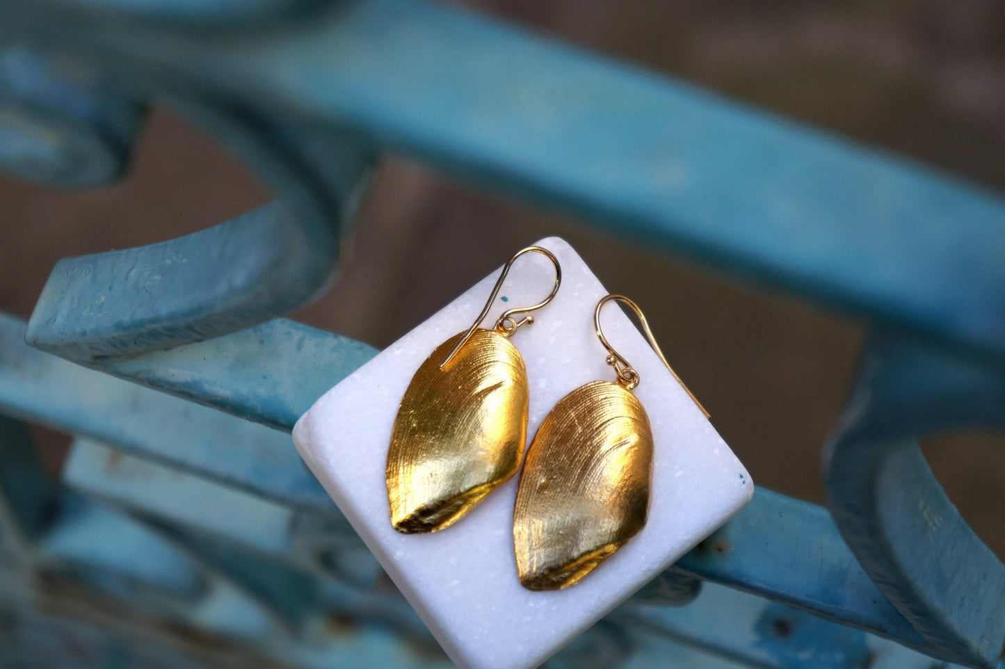 Clam Shell Earrings | Gold Plated Silver | Handmade Nature Jewelry