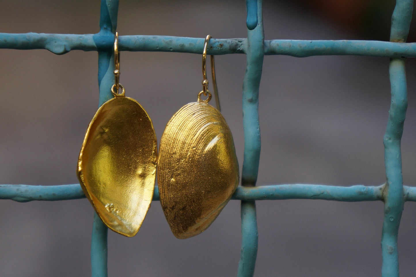 Clam Shell Earrings | Gold Plated Silver | Handmade Nature Jewelry
