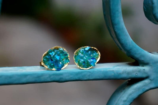 Turquoise Murano Glass & Silver Shell Stud Earrings | Handmade