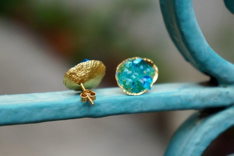 Turquoise Murano Glass & Silver Shell Stud Earrings | Handmade