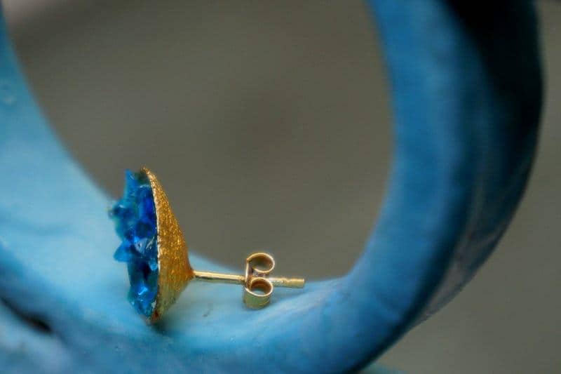 Turquoise Murano Glass & Silver Shell Stud Earrings | Handmade