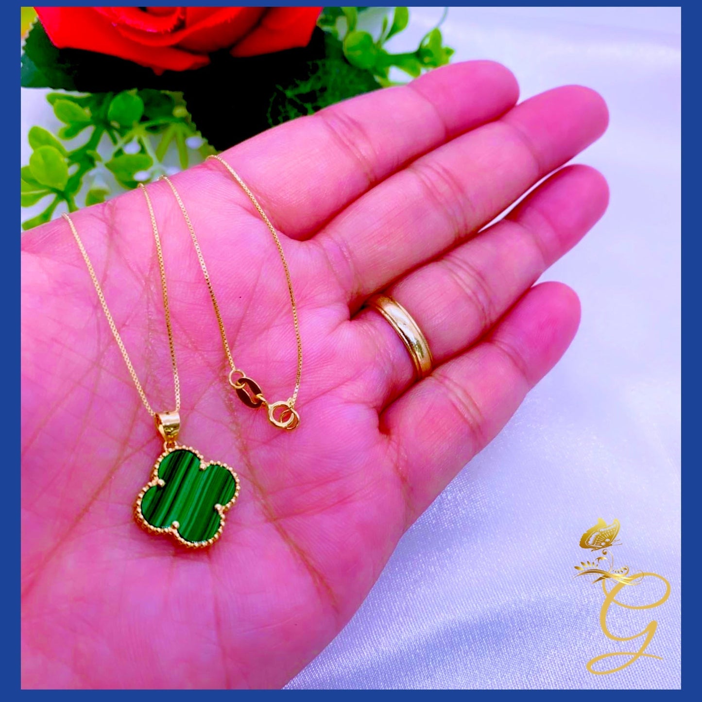 18K Real Gold Green Cloverleaf Necklace 18" | Lucky Luxury
