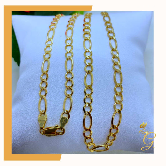 14K Real Solid Gold Figaro Chain 24" | 4.7MM | Men's Luxury
