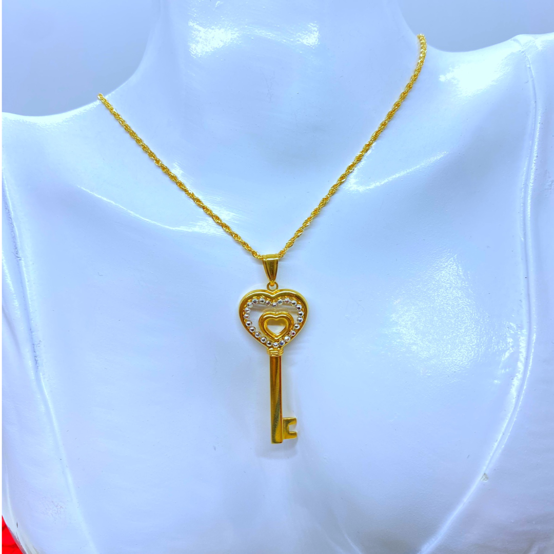 18K Real Gold Heart Key Necklace 18" | Love & Luxury