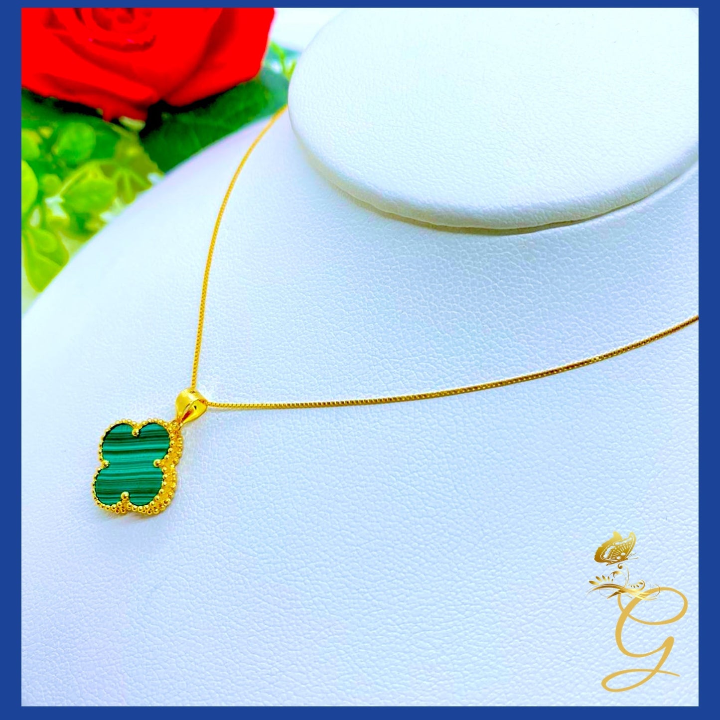 18K Real Gold Green Cloverleaf Necklace 18" | Lucky Luxury