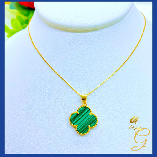 18K Real Gold Green Cloverleaf Necklace 18" | Lucky Luxury