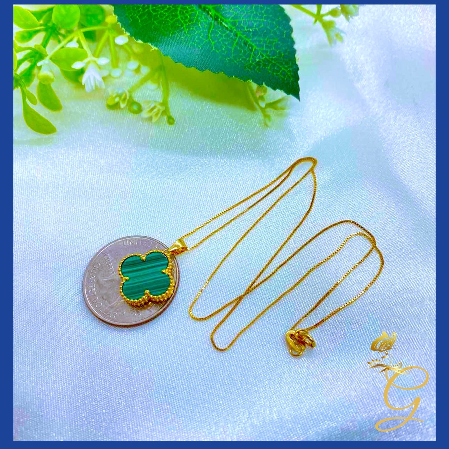 18K Real Gold Green Cloverleaf Necklace 18" | Lucky Luxury