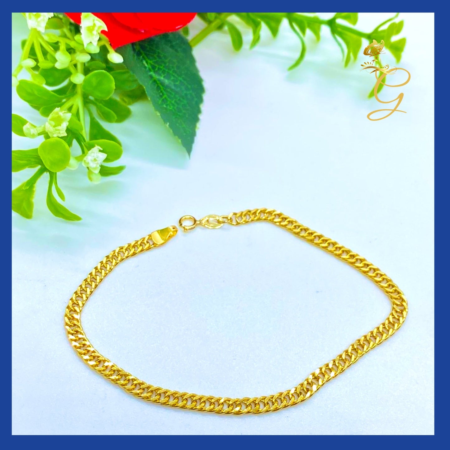 18K Real Gold Curb Link Bracelet 8" | Classic Luxury