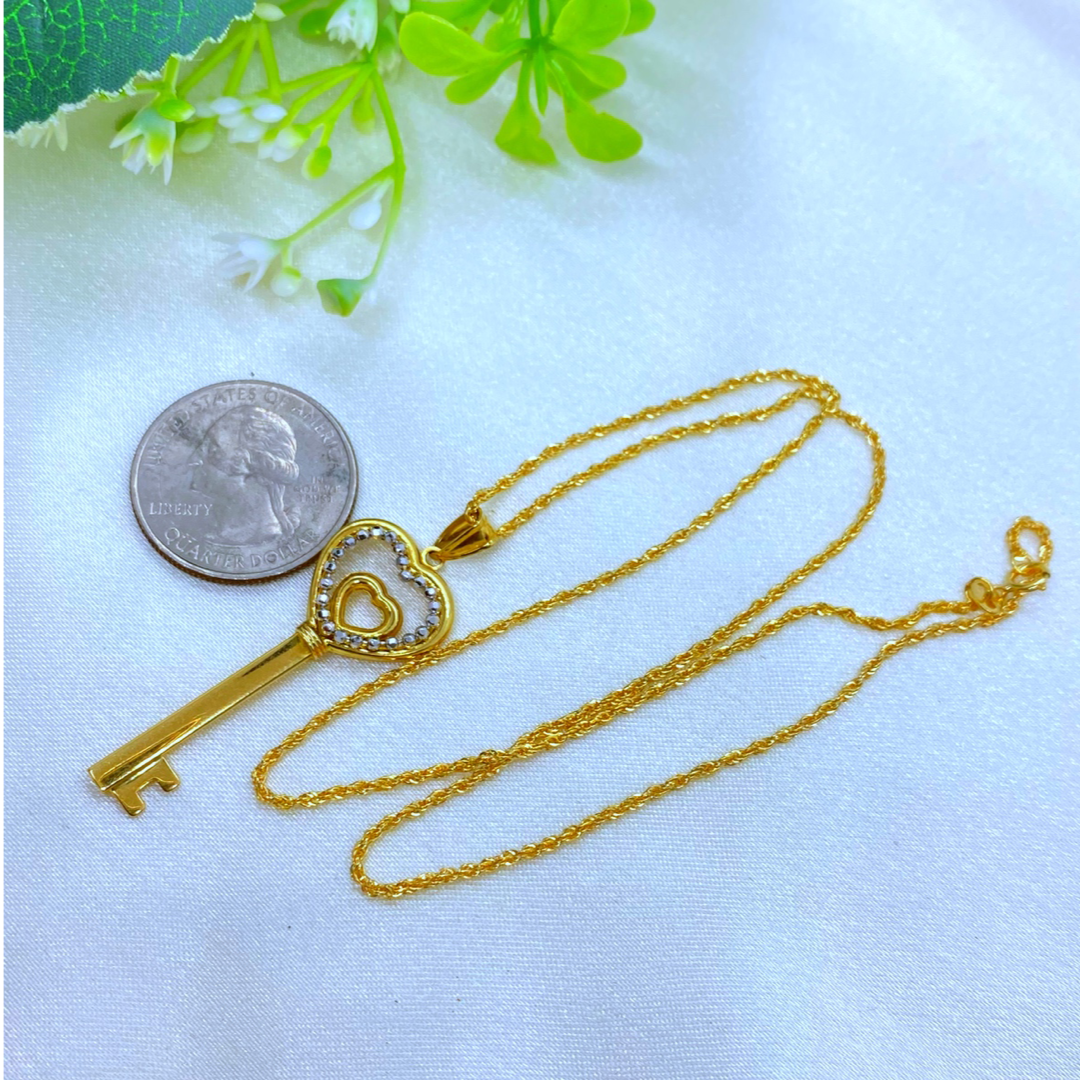 18K Real Gold Heart Key Necklace 18" | Love & Luxury