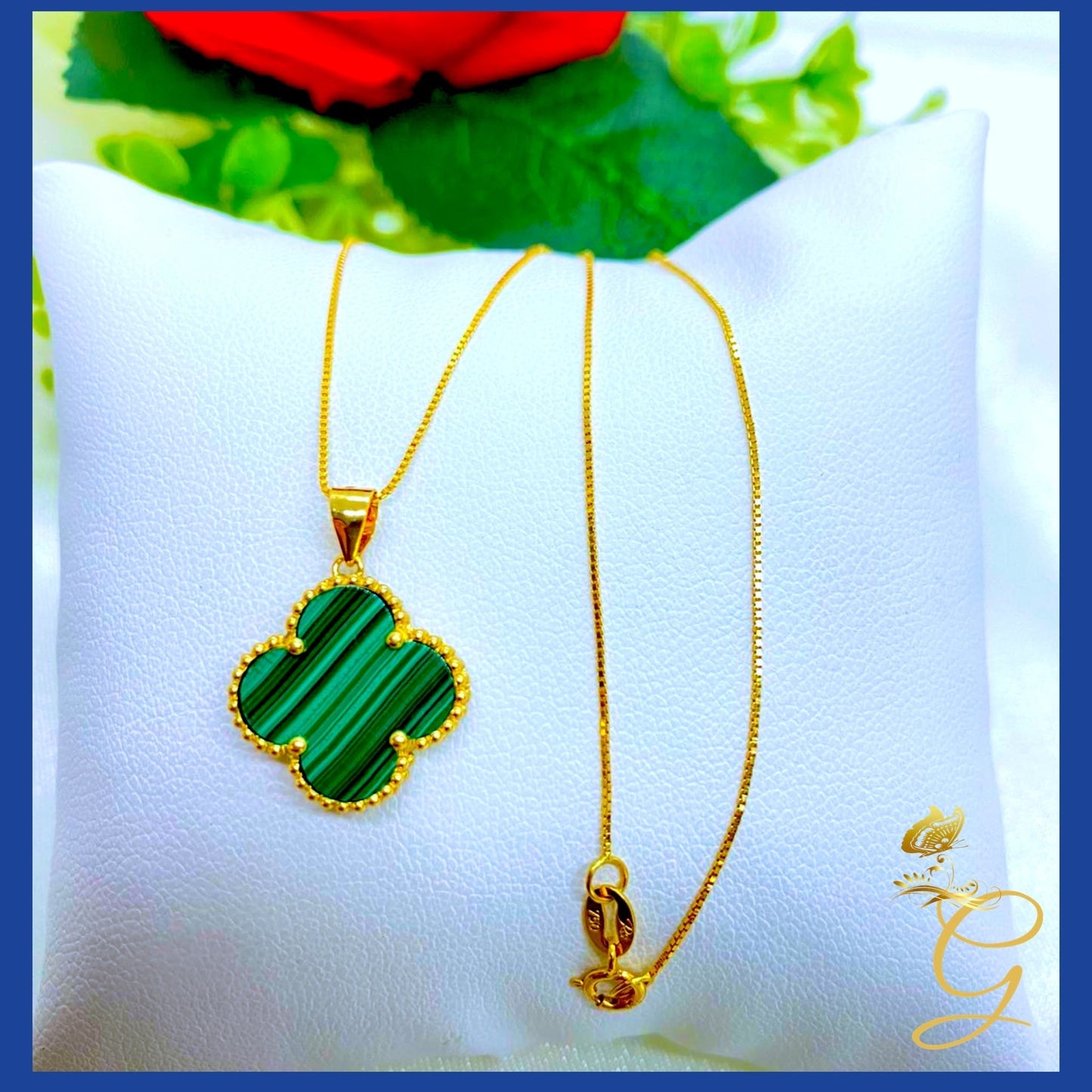 18K Real Gold Green Cloverleaf Necklace 18" | Lucky Luxury