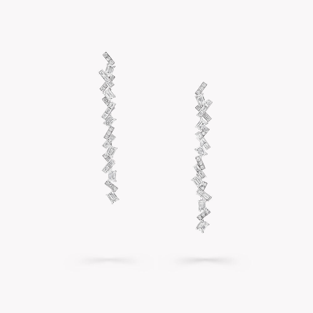 8ctw Lab Diamond Zig Zag Drop Earrings | Baguette | IGI Certified | 10K Gold