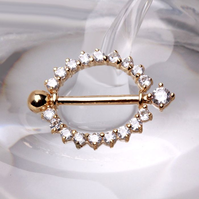 14K Yellow Gold Nipple Ring | Round CZ | Fine Body Jewelry
