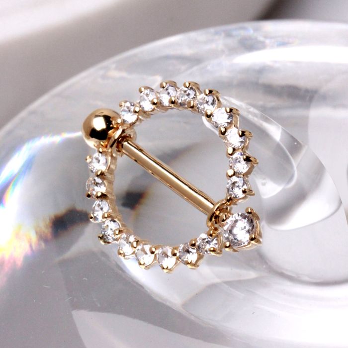 14K Yellow Gold Nipple Ring | Round CZ | Fine Body Jewelry