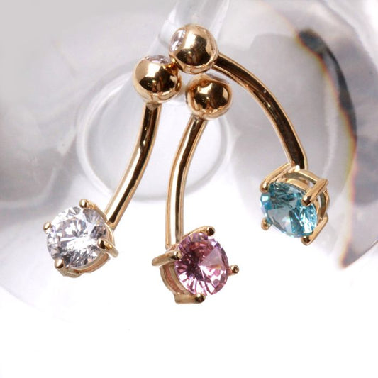 14K Gold Navel Ring | Prong Set Round CZ | Classic Body Jewelry