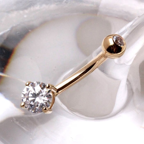 14K Gold Navel Ring | Prong Set Round CZ | Classic Body Jewelry