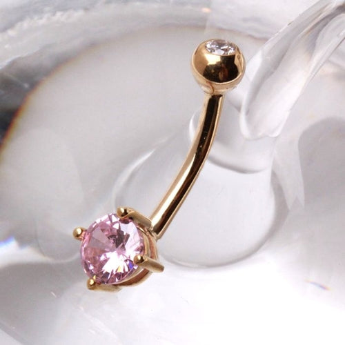 14K Gold Navel Ring | Prong Set Round CZ | Classic Body Jewelry