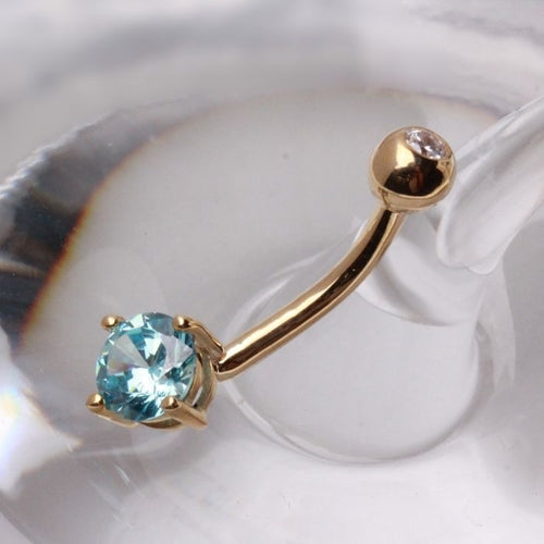 14K Gold Navel Ring | Prong Set Round CZ | Classic Body Jewelry