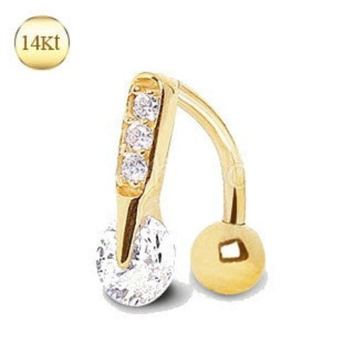 14K Yellow Gold Navel Ring | Top Down Multi Round Gems | Body Jewelry