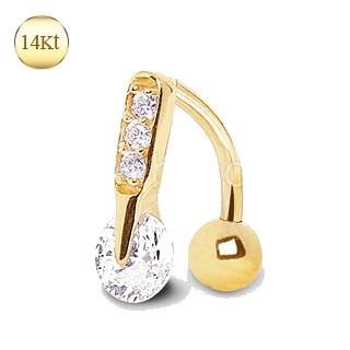 14K Yellow Gold Navel Ring | Top Down Multi Round Gems | Body Jewelry