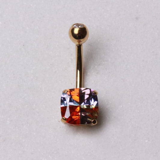 14K Yellow Gold Navel Ring with Miracle Cubic Zirconia | Body Jewelry
